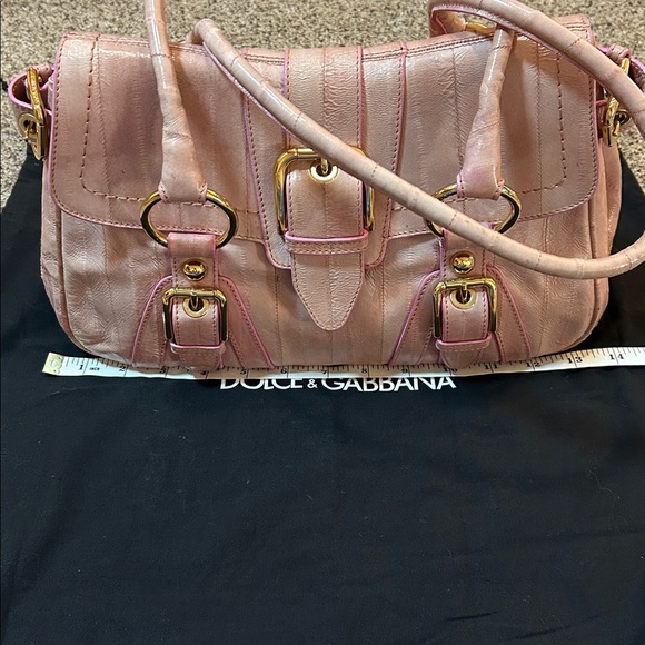 Rare DOLCE & GABBANA Hard to Find Eel Skin Leather Pink w Gold Tone Satchel Bag - Picture 14 of 17
